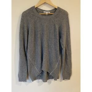 Autumn Cashmere Gray Women's L Pullover Cashmere Sweater W/ Zipper Accent